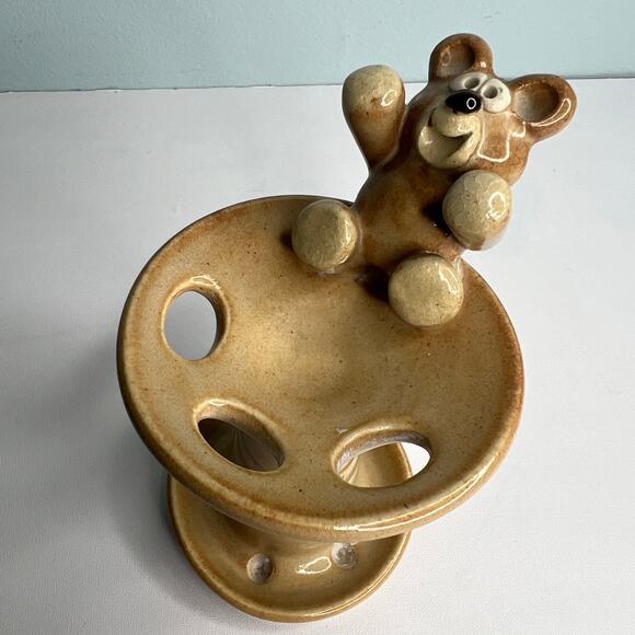 Vintage 70s Signed John Nishio Studio Art Pottery Teddy Bear Toothbrush Holder - Picture 3 of 10